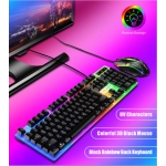 Rainbow Backlit Wired Keyboard and Mouse,Floating Keycap Strong, Wear-resistant, Comfortable Feel Keyboard for Business Office