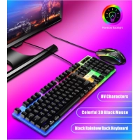 Rainbow Backlit Wired Keyboard and Mouse,Floating Keycap Strong, Wear-resistant, Comfortable Feel Keyboard for Business Office