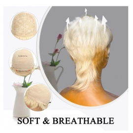 613 Blonde 100% Human Hair Pixie Cut Wig Wavy Brazilian Remy Hair Layered Mullet Wig with Bangs Full Machine Made Wigs for women