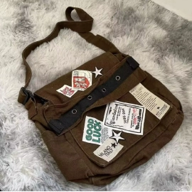 Vintage Y2k Messenger Bag for Women Canvas Star Pa..