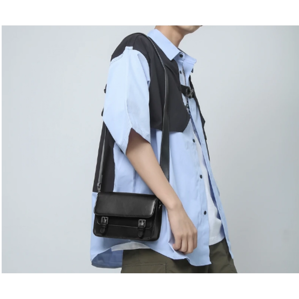 Minimalist Black Shoulder Bag Retro Male PU Leather Crossbody Bags Men's Small Messenger Bag for Men Suitable for Daily Use