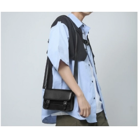 Minimalist Black Shoulder Bag Retro Male PU Leathe..